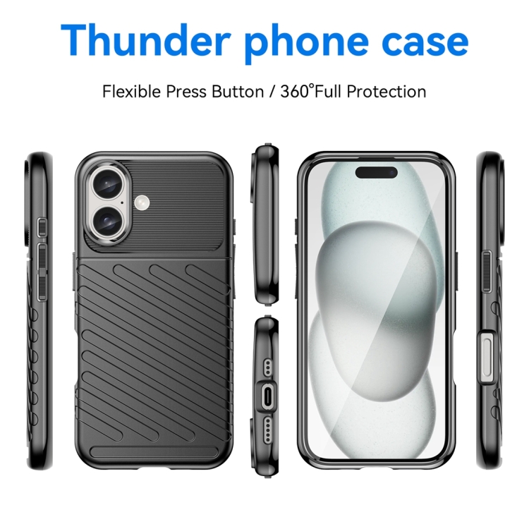 For iPhone 16 Thunderbolt Shockproof Soft TPU Phone Case(Black) For iPhone 16 Thunderbolt Shockproof Soft TPU Phone Case(Black)