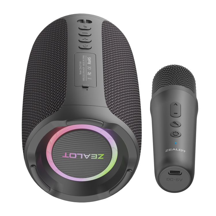 Zealot S61M RGB Rhythmic Light Karaoke Wireless Speaker, Style:Single Mic(Black) Zealot S61M RGB Rhythmic Light Karaoke Wireless Speaker, Style:Single Mic(Black)