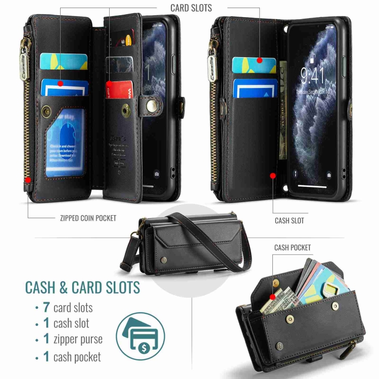 For iPhone 11 Pro Max CaseMe C36 Card Slots Zipper Wallet RFID Anti-theft Leather Phone Case(Black) For iPhone 11 Pro Max CaseMe C36 Card Slots Zipper Wallet RFID Anti-theft Leather Phone Case(Black)