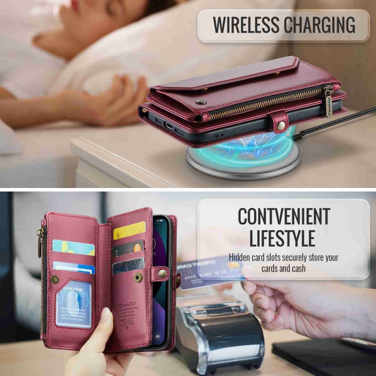 For iPhone 13 mini CaseMe C36 Card Slots Zipper Wallet RFID Anti-theft Leather Phone Case(Wine Red) For iPhone 13 mini CaseMe C36 Card Slots Zipper Wallet RFID Anti-theft Leather Phone Case(Wine Red)