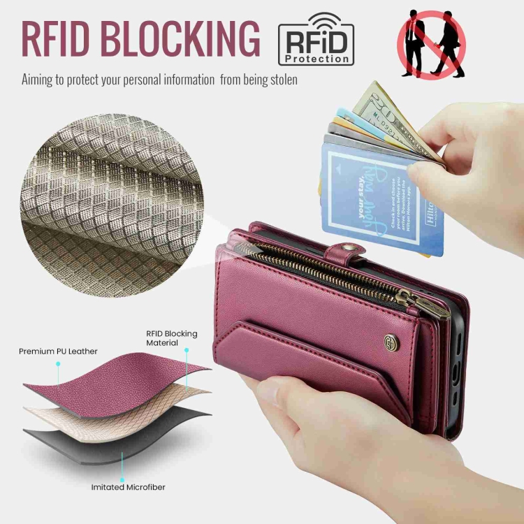 For iPhone 13 mini CaseMe C36 Card Slots Zipper Wallet RFID Anti-theft Leather Phone Case(Wine Red) For iPhone 13 mini CaseMe C36 Card Slots Zipper Wallet RFID Anti-theft Leather Phone Case(Wine Red)