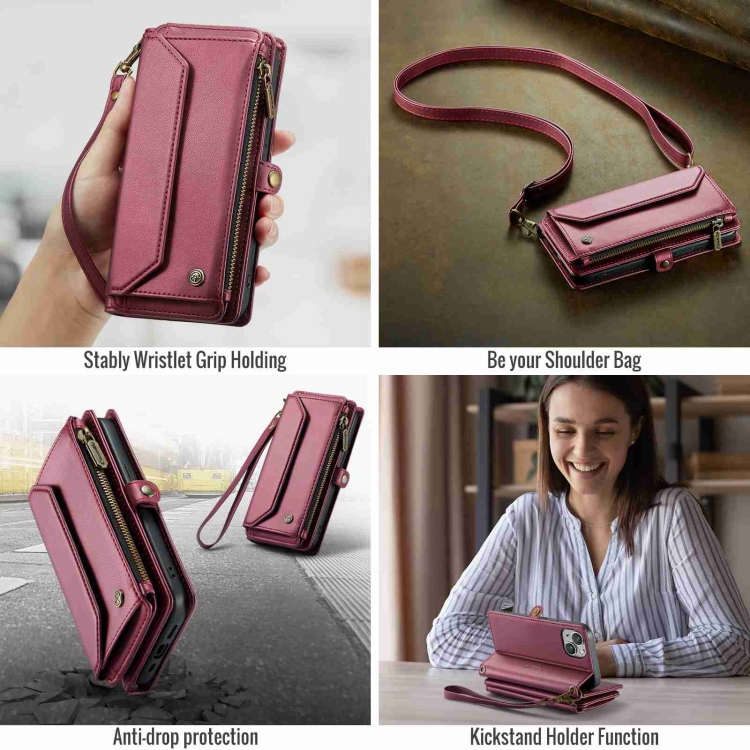 For iPhone 13 mini CaseMe C36 Card Slots Zipper Wallet RFID Anti-theft Leather Phone Case(Wine Red) For iPhone 13 mini CaseMe C36 Card Slots Zipper Wallet RFID Anti-theft Leather Phone Case(Wine Red)