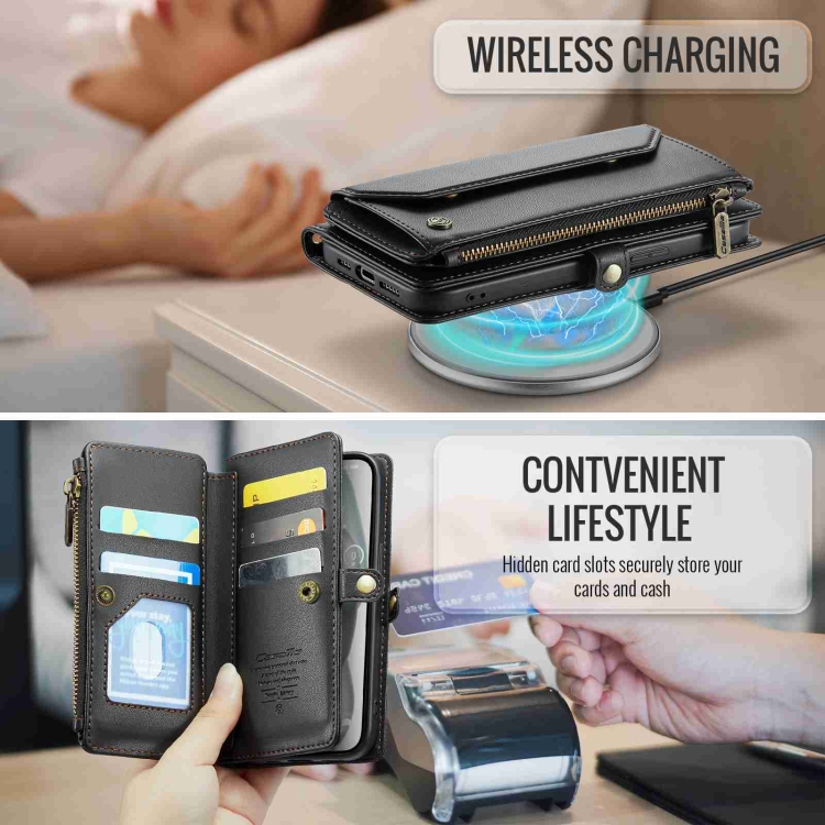 For iPhone 15 CaseMe C36 Card Slots Zipper Wallet RFID Anti-theft Leather Phone Case(Black) For iPhone 15 CaseMe C36 Card Slots Zipper Wallet RFID Anti-theft Leather Phone Case(Black)