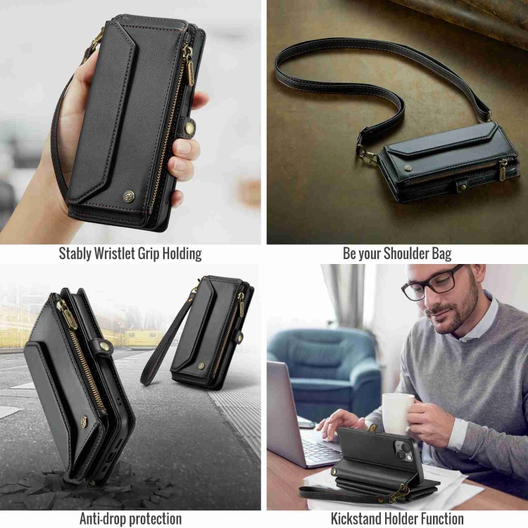 For iPhone 15 CaseMe C36 Card Slots Zipper Wallet RFID Anti-theft Leather Phone Case(Black) For iPhone 15 CaseMe C36 Card Slots Zipper Wallet RFID Anti-theft Leather Phone Case(Black)