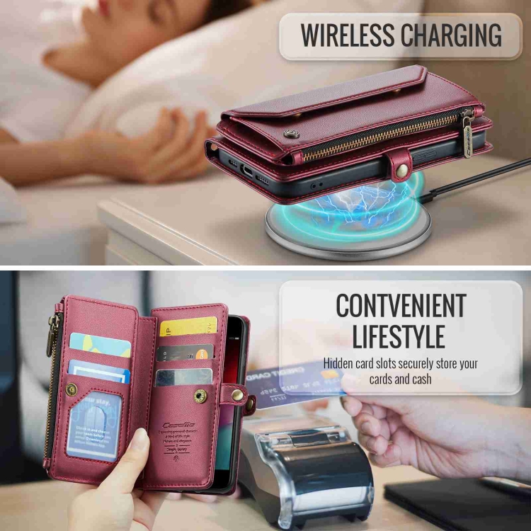For iPhone SE 2022 / SE 2020 CaseMe C36 Card Slots Zipper Wallet RFID Anti-theft Leather Phone Case(Wine Red) For iPhone SE 2022 / SE 2020 CaseMe C36 Card Slots Zipper Wallet RFID Anti-theft Leather Phone Case(Wine Red)