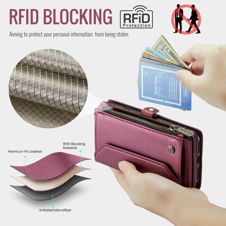 For iPhone SE 2022 / SE 2020 CaseMe C36 Card Slots Zipper Wallet RFID Anti-theft Leather Phone Case(Wine Red) For iPhone SE 2022 / SE 2020 CaseMe C36 Card Slots Zipper Wallet RFID Anti-theft Leather Phone Case(Wine Red)