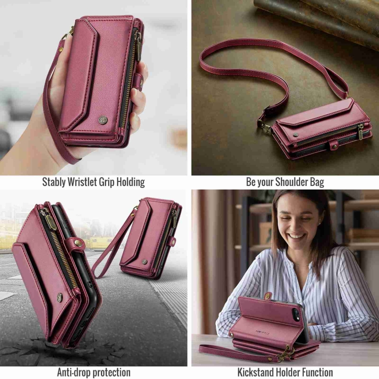 For iPhone SE 2022 / SE 2020 CaseMe C36 Card Slots Zipper Wallet RFID Anti-theft Leather Phone Case(Wine Red) For iPhone SE 2022 / SE 2020 CaseMe C36 Card Slots Zipper Wallet RFID Anti-theft Leather Phone Case(Wine Red)