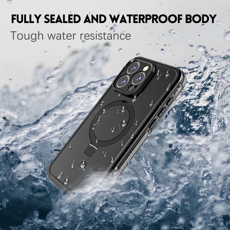 For iPhone 15 RedPepper IP68 Waterproof MagSafe Magnetic Holder Phone Case(Black Grey) For iPhone 15 RedPepper IP68 Waterproof MagSafe Magnetic Holder Phone Case(Black Grey)