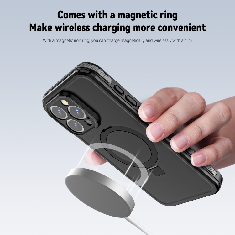 For iPhone 15 RedPepper IP68 Waterproof MagSafe Magnetic Holder Phone Case(Black Grey) For iPhone 15 RedPepper IP68 Waterproof MagSafe Magnetic Holder Phone Case(Black Grey)