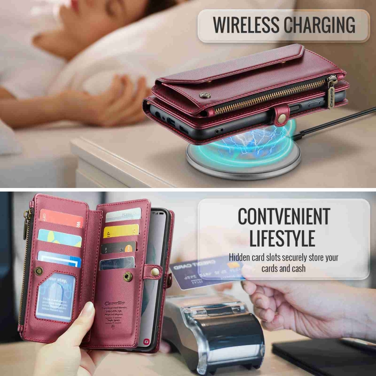 For Samsung Galaxy S21+ 5G CaseMe C36 Card Slots Zipper Wallet RFID Anti-theft Leather Phone Case(Wine Red) For Samsung Galaxy S21+ 5G CaseMe C36 Card Slots Zipper Wallet RFID Anti-theft Leather Phone Case(Wine Red)