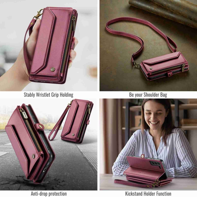 For Samsung Galaxy S21+ 5G CaseMe C36 Card Slots Zipper Wallet RFID Anti-theft Leather Phone Case(Wine Red) For Samsung Galaxy S21+ 5G CaseMe C36 Card Slots Zipper Wallet RFID Anti-theft Leather Phone Case(Wine Red)