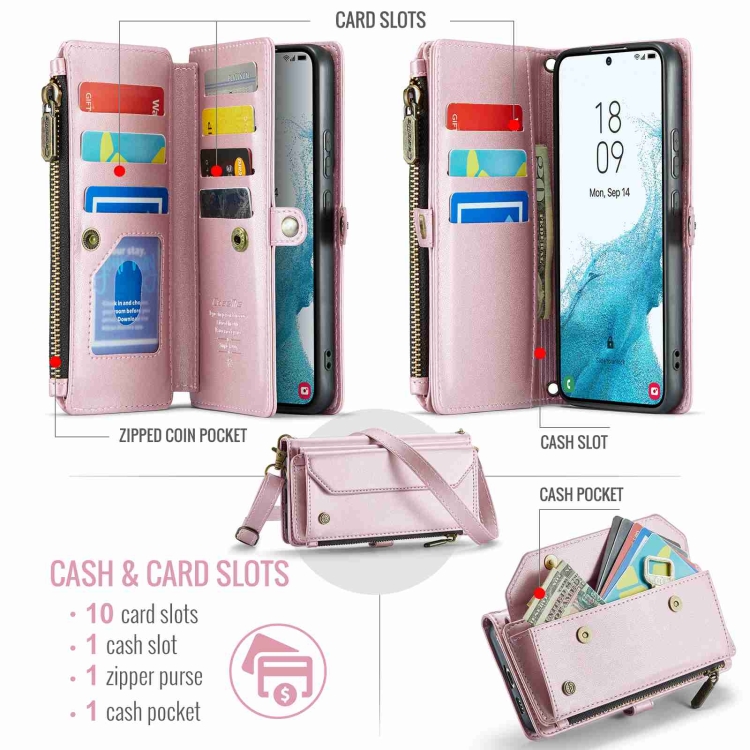 For Samsung Galaxy S22+ 5G CaseMe C36 Card Slots Zipper Wallet RFID Anti-theft Leather Phone Case(Pink) For Samsung Galaxy S22+ 5G CaseMe C36 Card Slots Zipper Wallet RFID Anti-theft Leather Phone Case(Pink)