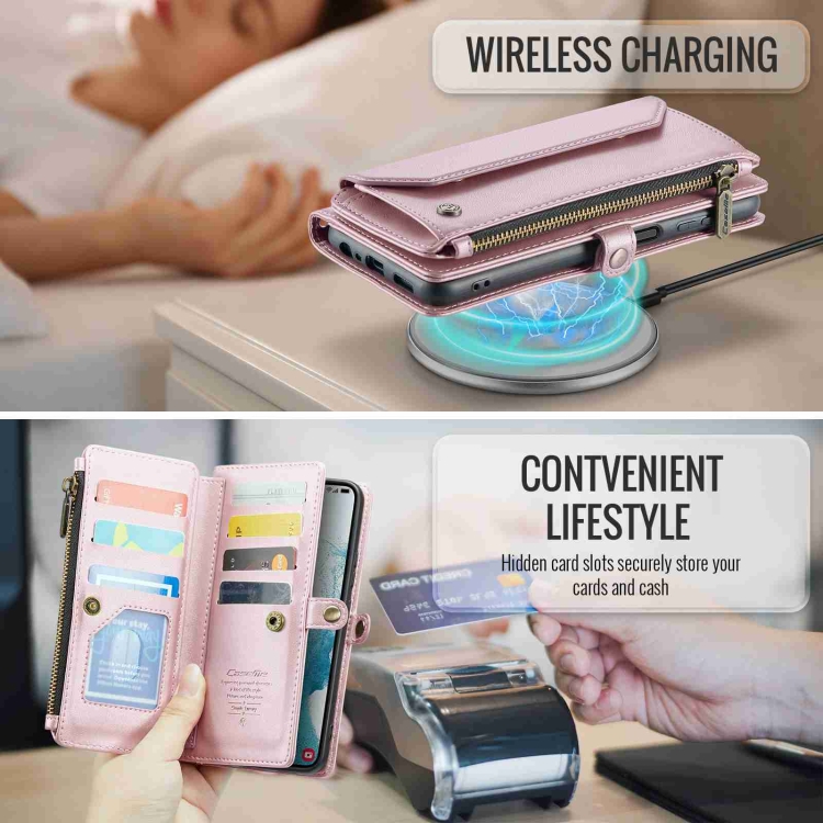 For Samsung Galaxy S22+ 5G CaseMe C36 Card Slots Zipper Wallet RFID Anti-theft Leather Phone Case(Pink) For Samsung Galaxy S22+ 5G CaseMe C36 Card Slots Zipper Wallet RFID Anti-theft Leather Phone Case(Pink)