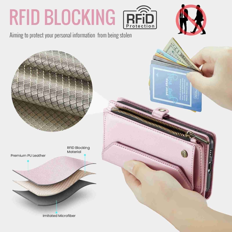For Samsung Galaxy S22+ 5G CaseMe C36 Card Slots Zipper Wallet RFID Anti-theft Leather Phone Case(Pink) For Samsung Galaxy S22+ 5G CaseMe C36 Card Slots Zipper Wallet RFID Anti-theft Leather Phone Case(Pink)
