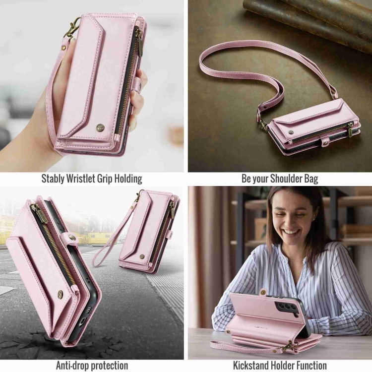 For Samsung Galaxy S22+ 5G CaseMe C36 Card Slots Zipper Wallet RFID Anti-theft Leather Phone Case(Pink) For Samsung Galaxy S22+ 5G CaseMe C36 Card Slots Zipper Wallet RFID Anti-theft Leather Phone Case(Pink)