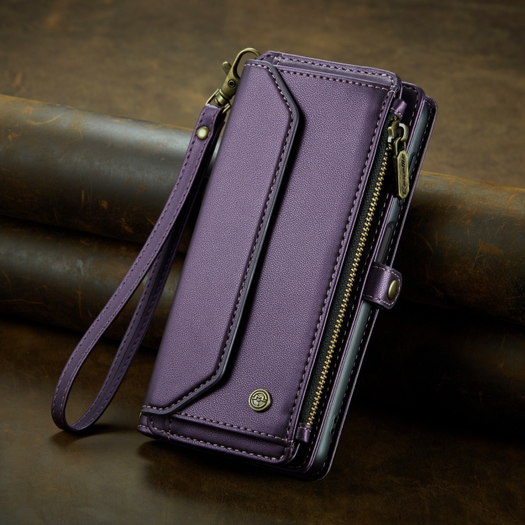 For Samsung Galaxy S23+ 5G CaseMe C36 Card Slots Zipper Wallet RFID Anti-theft Leather Phone Case(Purple)