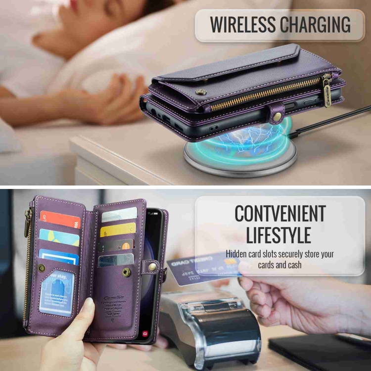 For Samsung Galaxy S23+ 5G CaseMe C36 Card Slots Zipper Wallet RFID Anti-theft Leather Phone Case(Purple)