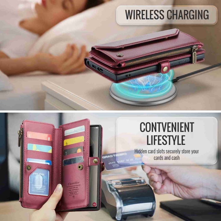 For Samsung Galaxy S24 Ultra 5G CaseMe C36 Card Slots Zipper Wallet RFID Anti-theft Leather Phone Case(Wine Red) For Samsung Galaxy S24 Ultra 5G CaseMe C36 Card Slots Zipper Wallet RFID Anti-theft Leather Phone Case(Wine Red)