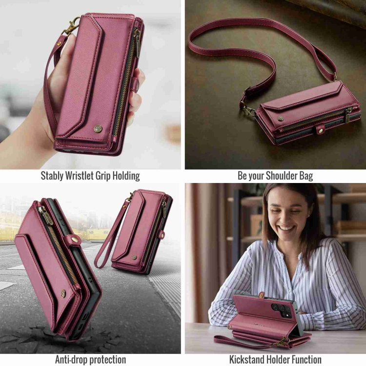 For Samsung Galaxy S24 Ultra 5G CaseMe C36 Card Slots Zipper Wallet RFID Anti-theft Leather Phone Case(Wine Red) For Samsung Galaxy S24 Ultra 5G CaseMe C36 Card Slots Zipper Wallet RFID Anti-theft Leather Phone Case(Wine Red)