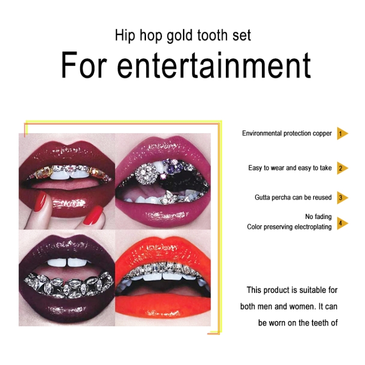 Hip Hop Braces Inlaid With Zircon, Eight Teeth Inlaid With Drill, Upper And  Lower Dentures Set COS Props(Silver)