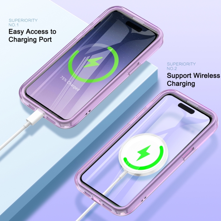 For iPhone 15 Pro Colorful MagSafe Magnetic PC Hybrid TPU Phone Case(Light Purple) For iPhone 15 Pro Colorful MagSafe Magnetic PC Hybrid TPU Phone Case(Light Purple)
