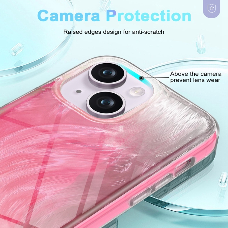 For iPhone 15 Plus IMD Gradient Feather PC Hybrid TPU Phone Case(Rose Red) For iPhone 15 Plus IMD Gradient Feather PC Hybrid TPU Phone Case(Rose Red)