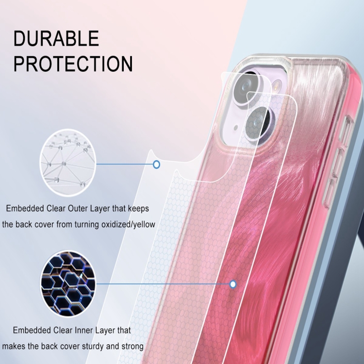 For iPhone 15 Plus IMD Gradient Feather PC Hybrid TPU Phone Case(Rose Red) For iPhone 15 Plus IMD Gradient Feather PC Hybrid TPU Phone Case(Rose Red)