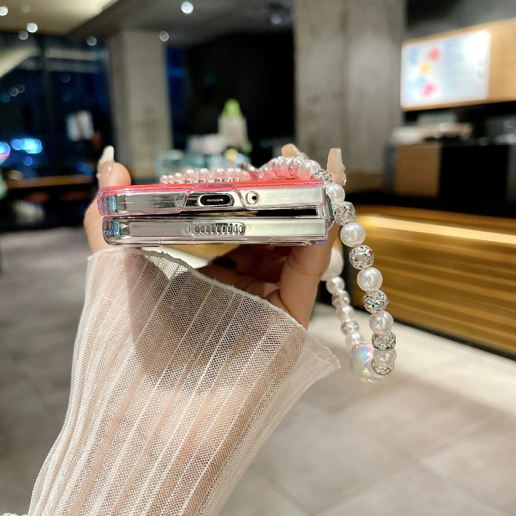 For Samsung Galaxy Z Fold6 Pearlescent Shell Texture Heart Pattern Phone Case with Bracelet(White) For Samsung Galaxy Z Fold6 Pearlescent Shell Texture Heart Pattern Phone Case with Bracelet(White)