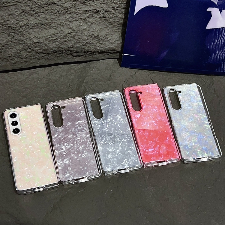 For Samsung Galaxy Z Fold4 Pearlescent Shell Texture Phone Case(Pink Green)