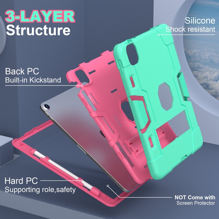 For iPad Air 11 2024 Contrast Color Silicone Acrylic PC Tablet Case with Holder(Mint Green Rose Red) For iPad Air 11 2024 Contrast Color Silicone Acrylic PC Tablet Case with Holder(Mint Green Rose Red)