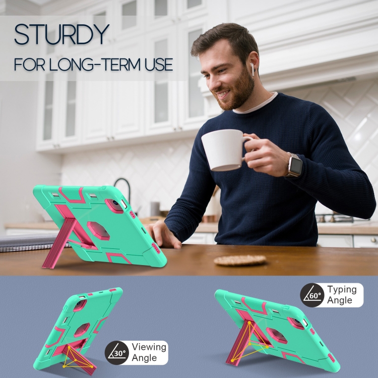 For iPad Air 11 2024 Contrast Color Silicone Acrylic PC Tablet Case with Holder(Mint Green Rose Red) For iPad Air 11 2024 Contrast Color Silicone Acrylic PC Tablet Case with Holder(Mint Green Rose Red)