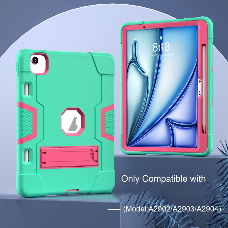 For iPad Air 11 2024 Contrast Color Silicone Acrylic PC Tablet Case with Holder(Mint Green Rose Red) For iPad Air 11 2024 Contrast Color Silicone Acrylic PC Tablet Case with Holder(Mint Green Rose Red)