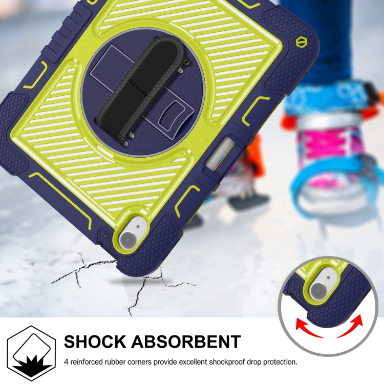 For iPad Air 11 2024 / Air 2022 10.9 360 Degree Rotation PC Contrast Silicone Tablet Case(Navy Blue + Yellow Green) For iPad Air 11 2024 / Air 2022 10.9 360 Degree Rotation PC Contrast Silicone Tablet Case(Navy Blue + Yellow Green)