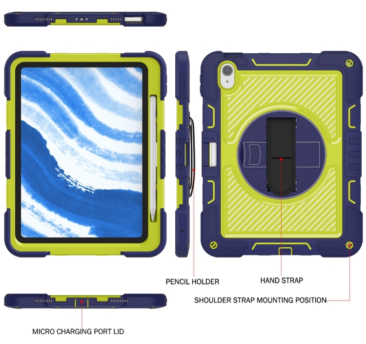 For iPad Air 11 2024 / Air 2022 10.9 360 Degree Rotation PC Contrast Silicone Tablet Case(Navy Blue + Yellow Green) For iPad Air 11 2024 / Air 2022 10.9 360 Degree Rotation PC Contrast Silicone Tablet Case(Navy Blue + Yellow Green)