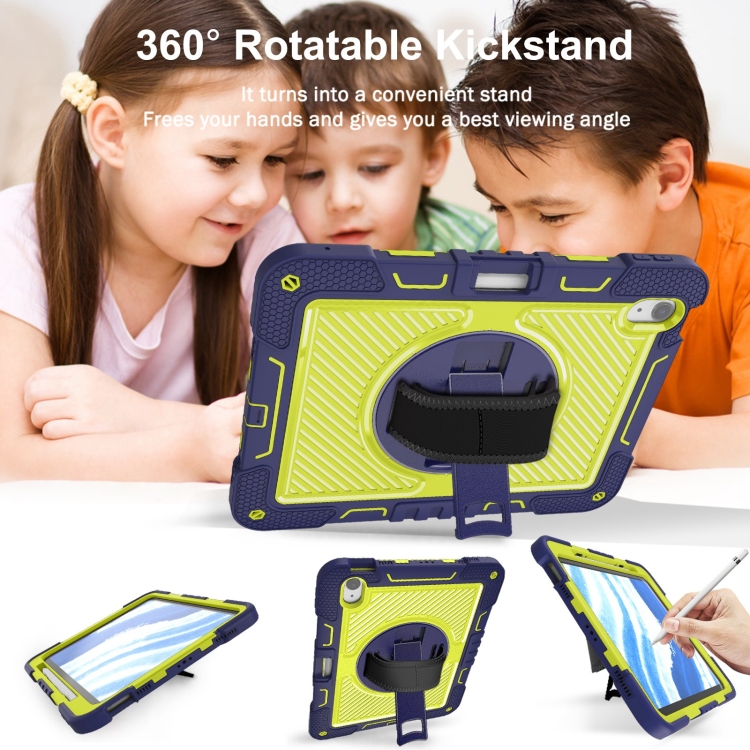 For iPad Air 11 2024 / Air 2022 10.9 360 Degree Rotation PC Contrast Silicone Tablet Case(Navy Blue + Yellow Green) For iPad Air 11 2024 / Air 2022 10.9 360 Degree Rotation PC Contrast Silicone Tablet Case(Navy Blue + Yellow Green)