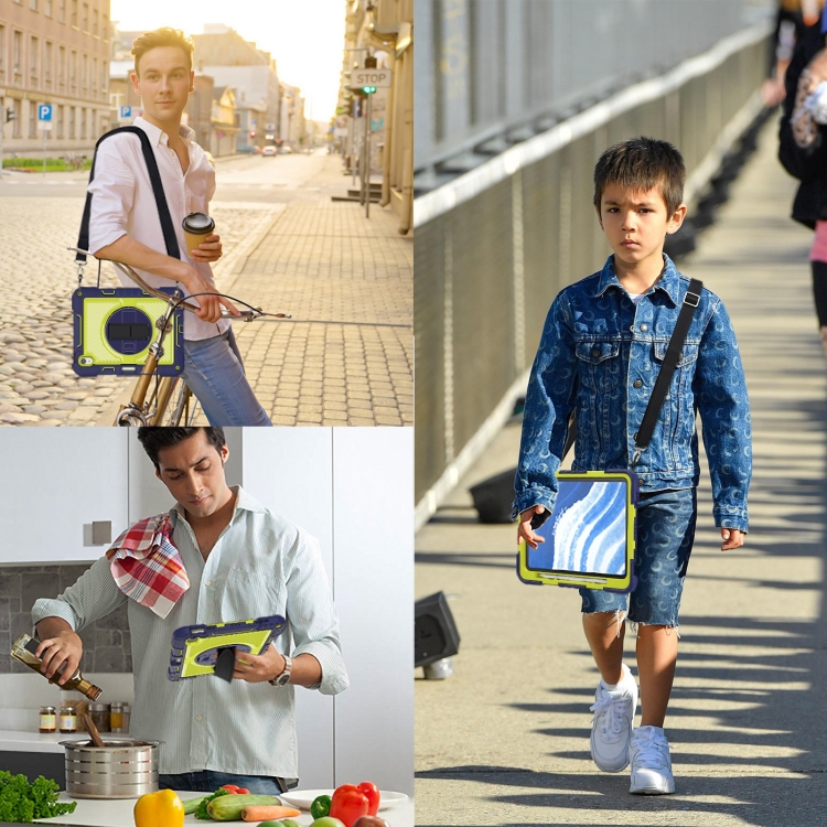 For iPad Air 11 2024 / Air 2022 10.9 360 Degree Rotation PC Contrast Silicone Tablet Case(Navy Blue + Yellow Green) For iPad Air 11 2024 / Air 2022 10.9 360 Degree Rotation PC Contrast Silicone Tablet Case(Navy Blue + Yellow Green)