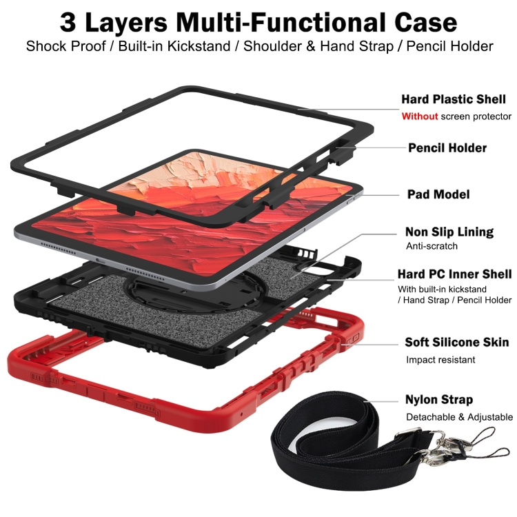 For iPad Pro 11 2024 360 Degree Rotation PC Contrast Silicone Tablet Case(Red + Black) For iPad Pro 11 2024 360 Degree Rotation PC Contrast Silicone Tablet Case(Red + Black)