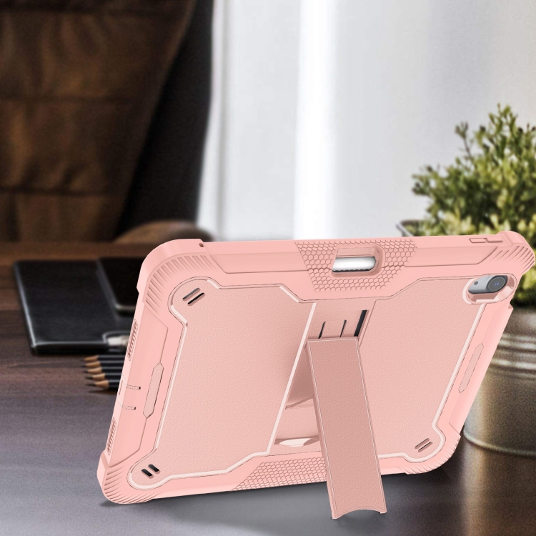 For iPad Air 11 2024 / Air 2022 10.9 Shockproof Silicone Hybrid PC Tablet Case with Holder(Rose Gold) For iPad Air 11 2024 / Air 2022 10.9 Shockproof Silicone Hybrid PC Tablet Case with Holder(Rose Gold)