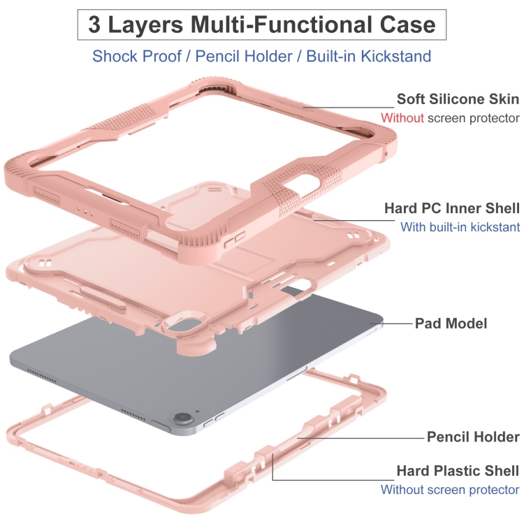 For iPad Air 11 2024 / Air 2022 10.9 Shockproof Silicone Hybrid PC Tablet Case with Holder(Rose Gold) For iPad Air 11 2024 / Air 2022 10.9 Shockproof Silicone Hybrid PC Tablet Case with Holder(Rose Gold)