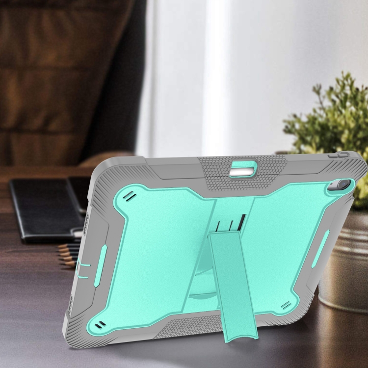 For iPad Air 13 2024 Shockproof Silicone Hybrid PC Tablet Case with Holder(Mint Green + Grey) For iPad Air 13 2024 Shockproof Silicone Hybrid PC Tablet Case with Holder(Mint Green + Grey)