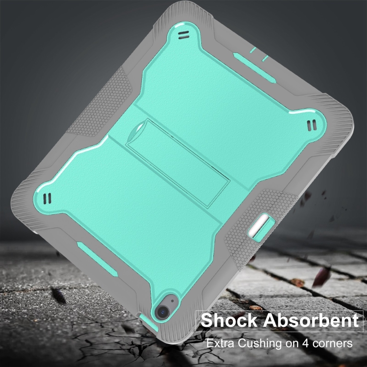 For iPad Air 13 2024 Shockproof Silicone Hybrid PC Tablet Case with Holder(Mint Green + Grey) For iPad Air 13 2024 Shockproof Silicone Hybrid PC Tablet Case with Holder(Mint Green + Grey)