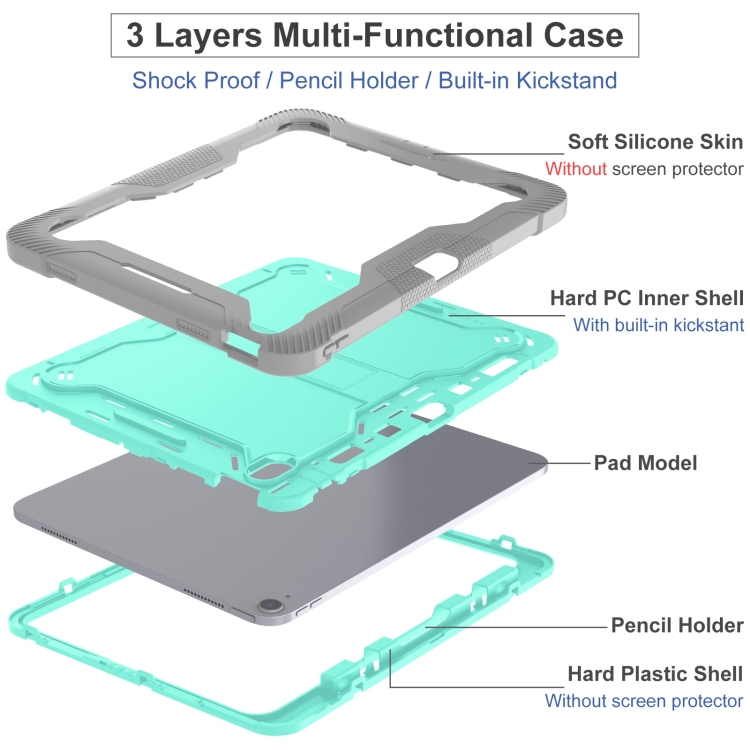 For iPad Air 13 2024 Shockproof Silicone Hybrid PC Tablet Case with Holder(Mint Green + Grey) For iPad Air 13 2024 Shockproof Silicone Hybrid PC Tablet Case with Holder(Mint Green + Grey)