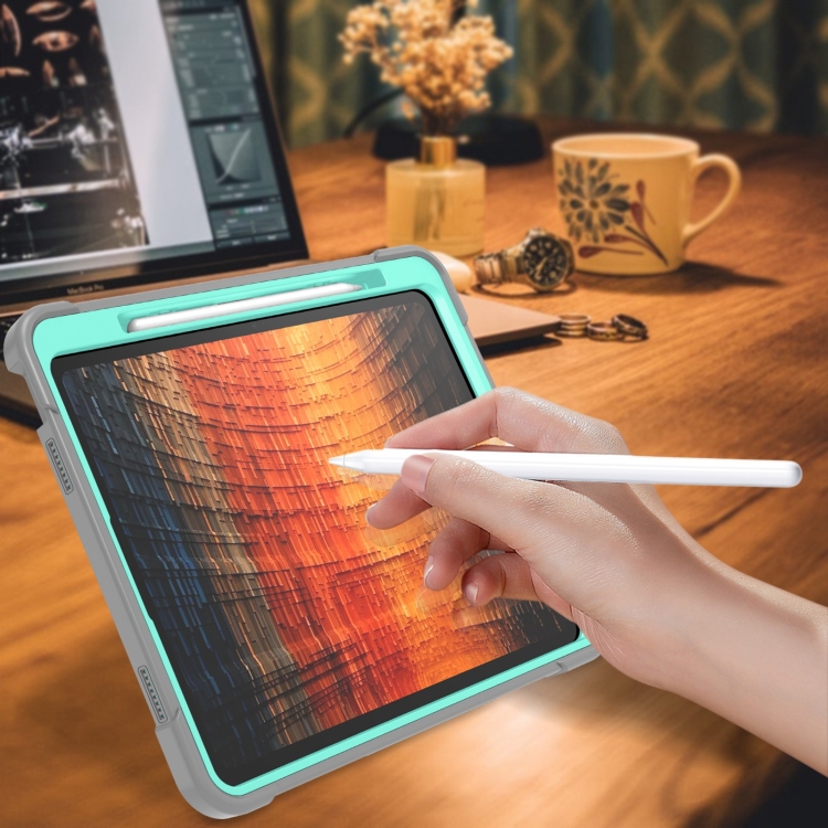 For iPad Air 13 2024 Shockproof Silicone Hybrid PC Tablet Case with Holder(Mint Green + Grey) For iPad Air 13 2024 Shockproof Silicone Hybrid PC Tablet Case with Holder(Mint Green + Grey)