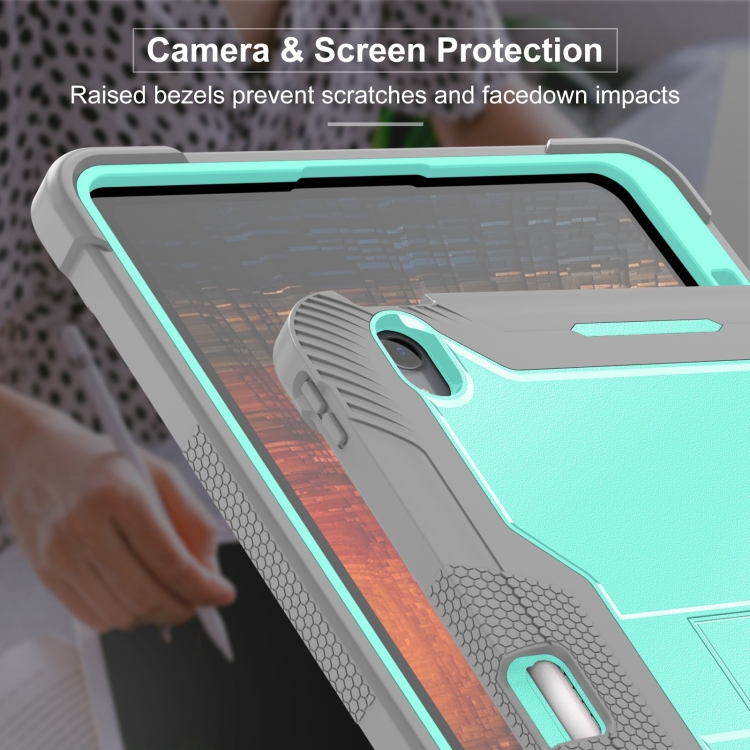 For iPad Air 13 2024 Shockproof Silicone Hybrid PC Tablet Case with Holder(Mint Green + Grey) For iPad Air 13 2024 Shockproof Silicone Hybrid PC Tablet Case with Holder(Mint Green + Grey)