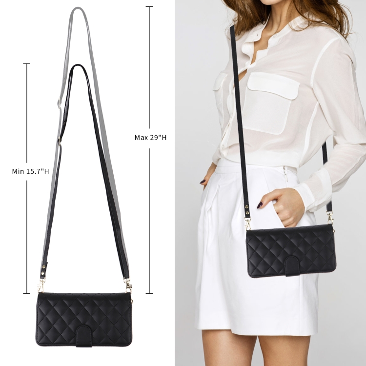 For iPhone 15 Plus / 14 Plus Crossbody Rhombic Zipper Tower Buckle Leather Phone Case with Lanyard(Black)