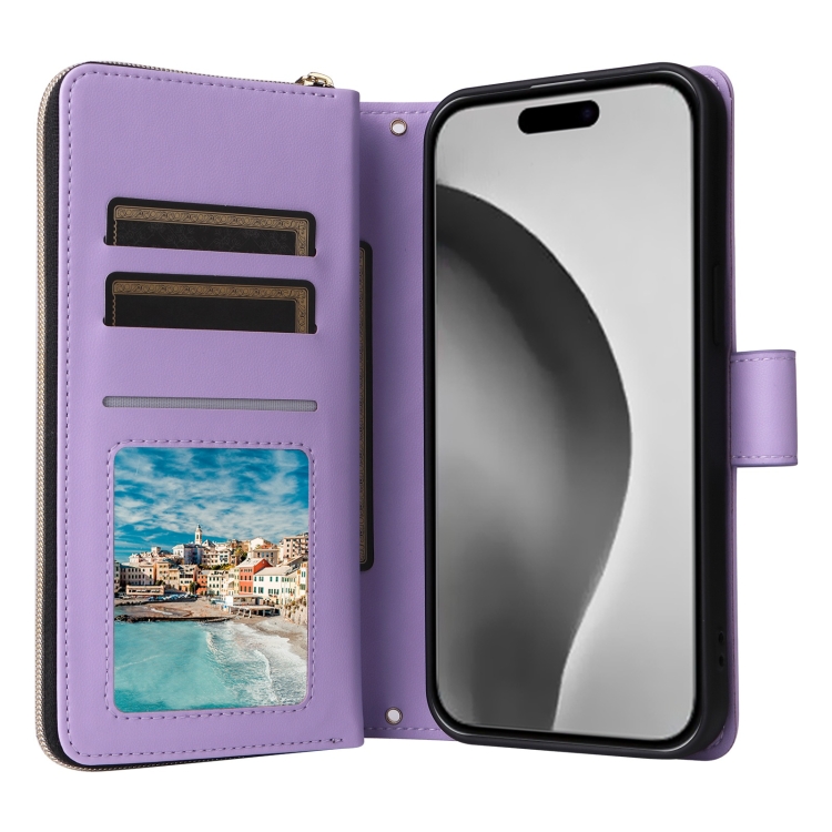 For iPhone 16 Pro Max Crossbody Rhombic Zipper Tower Buckle Leather Phone Case with Lanyard(Purple) For iPhone 16 Pro Max Crossbody Rhombic Zipper Tower Buckle Leather Phone Case with Lanyard(Purple)
