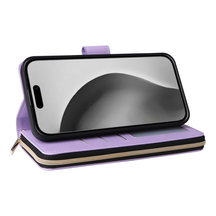 For iPhone 16 Pro Max Crossbody Rhombic Zipper Tower Buckle Leather Phone Case with Lanyard(Purple) For iPhone 16 Pro Max Crossbody Rhombic Zipper Tower Buckle Leather Phone Case with Lanyard(Purple)