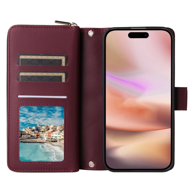 For iPhone 16 Plus Crossbody Rhombic Zipper Tower Buckle Leather Phone Case with Lanyard(Wine Red) For iPhone 16 Plus Crossbody Rhombic Zipper Tower Buckle Leather Phone Case with Lanyard(Wine Red)