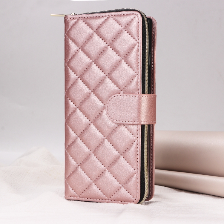 For Samsung Galaxy S22 5G Crossbody Rhombic Zipper Tower Buckle Leather Phone Case with Lanyard(Rose Gold) For Samsung Galaxy S22 5G Crossbody Rhombic Zipper Tower Buckle Leather Phone Case with Lanyard(Rose Gold)