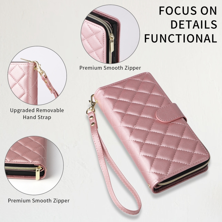 For Samsung Galaxy S22 5G Crossbody Rhombic Zipper Tower Buckle Leather Phone Case with Lanyard(Rose Gold) For Samsung Galaxy S22 5G Crossbody Rhombic Zipper Tower Buckle Leather Phone Case with Lanyard(Rose Gold)